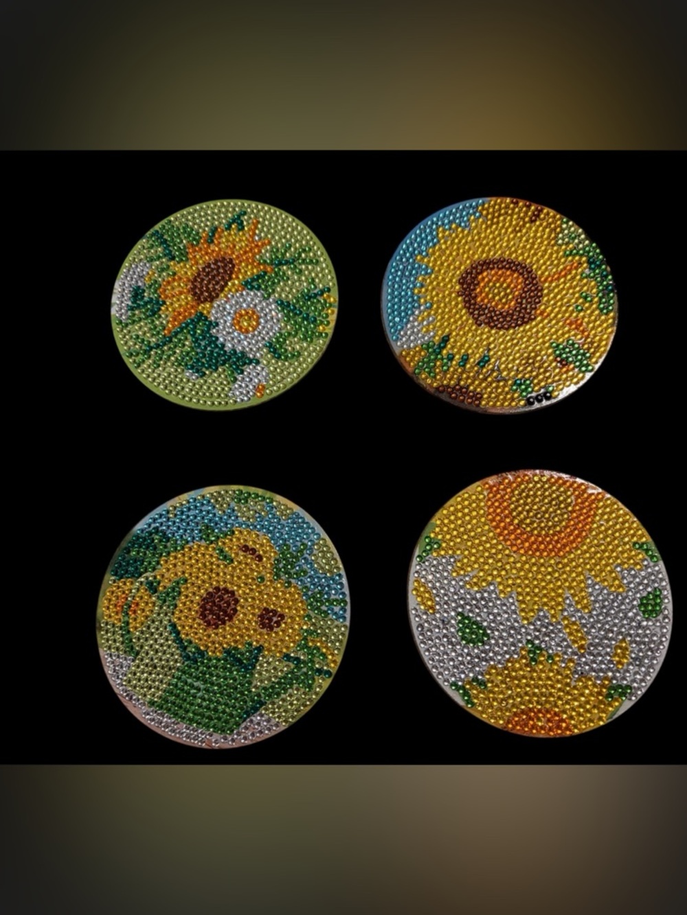 Sunflower Diamond Art Art Coasters - Yellow & Green (Sealed)